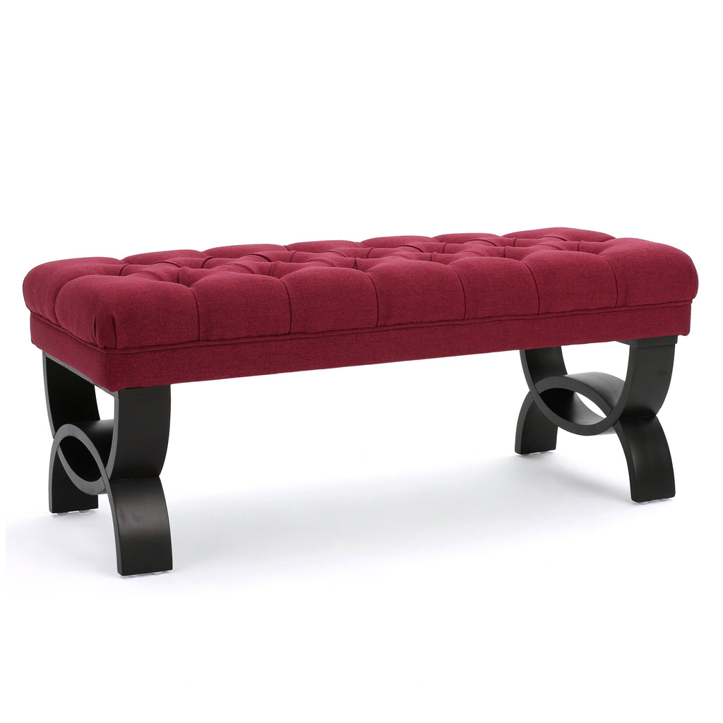 HILTON Ottoman Bench with Button Tufting and Half-Circle Legs in Red Fabric - Grand Goldman Shop