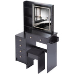 37' Middle Size Left Bedside Cabinet Vanity Table + Cushioned Stool Dresser Set, 2 AC+2 USB Socket, Hair Dryer Stand, Large Touch Control LED Sliding Mirror, 3-color Switch, EPA, GCC, UL Certificate - Grand Goldman Shop
