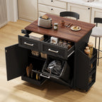 K&K 47.2' Farmhouse Kitchen Island with Drop Leaf, Kitchen Storage Island with Removable Side Racks, Two Drawers, Rolling Kitchen Cart on Wheels with Towel Rack, for Home, Kitchen, Dining Room, Black - Grand Goldman Shop