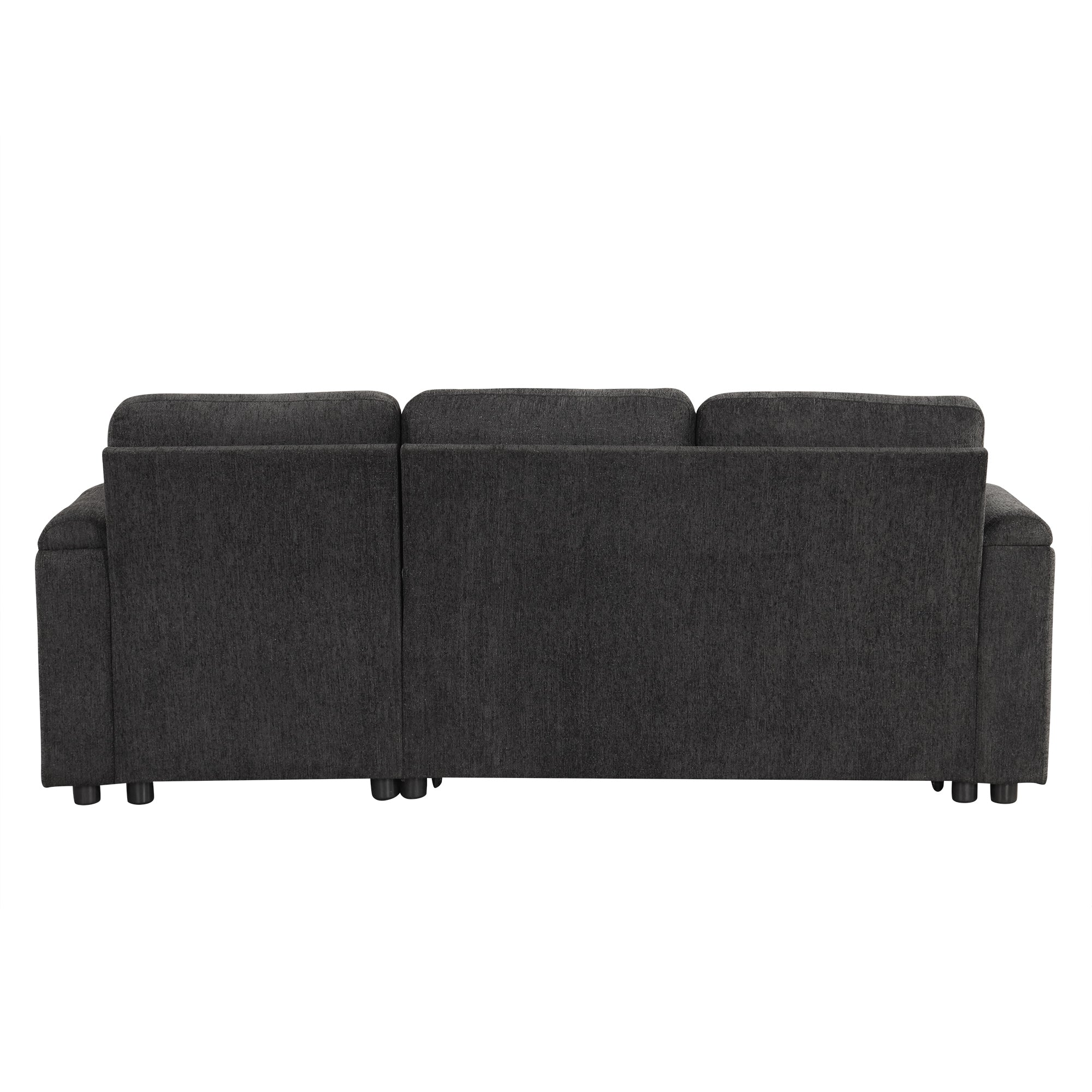 Black Convertible L-shaped Sofa Couch with Storage, Cup Holders, USB Ports, Chenille Fabric, 83.5' - Grand Goldman Shop