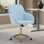 TY Adjustable Office Chair, Ergonomic Swivel Chair with Golden Base, Baby Blue Velvet, Comfortable for Long Sitting | Premium