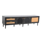 Black Rattan-inspired TV Stand with 3 Cabinets & 2 Drawers, MDF and Solid Wood Media Console for TVs up to 80'', Modern Living Room Entertainment Center - Grand Goldman Shop