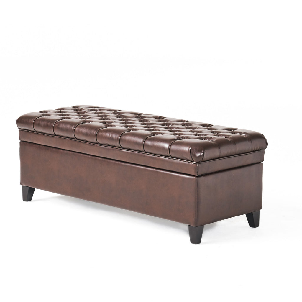 Cancia 50' Wide Faux Leather Tufted Rectangle Storage Ottoman Brown PU - Grand Goldman Shop