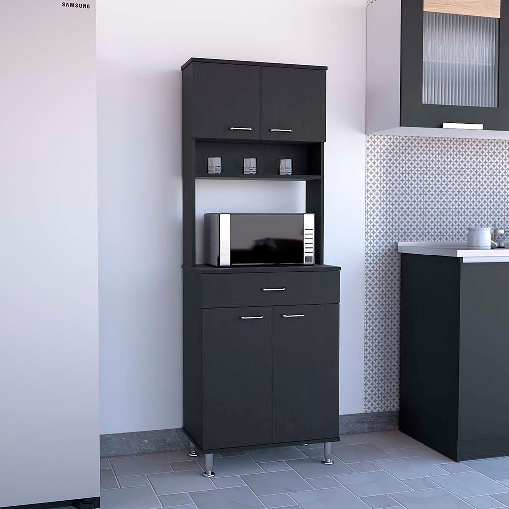Della 60 Kitchen Pantry with Countertop, Closed & Open Storage -Black | Premium Home Decor - Grand Goldman