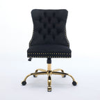 A&A Furniture Office Chair,Modern Velvet Upholstered Tufted Button Home Office Chair with Golden Metal Base,Adjustable Desk C