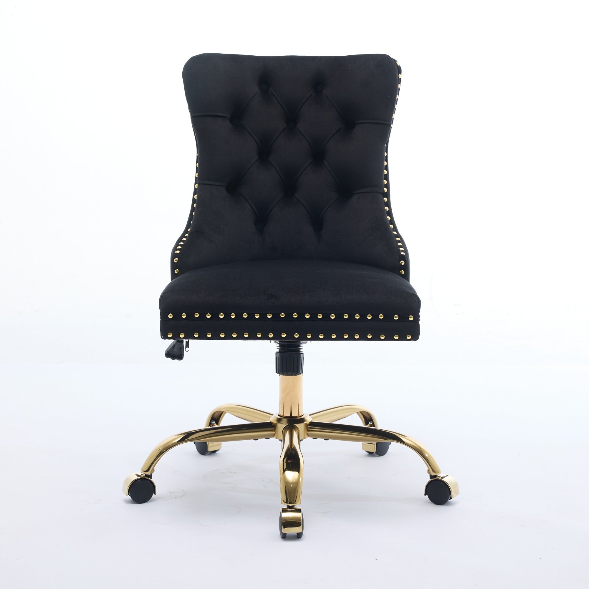 A&A Furniture Office Chair,Modern Velvet Upholstered Tufted Button Home Office Chair with Golden Metal Base,Adjustable Desk C