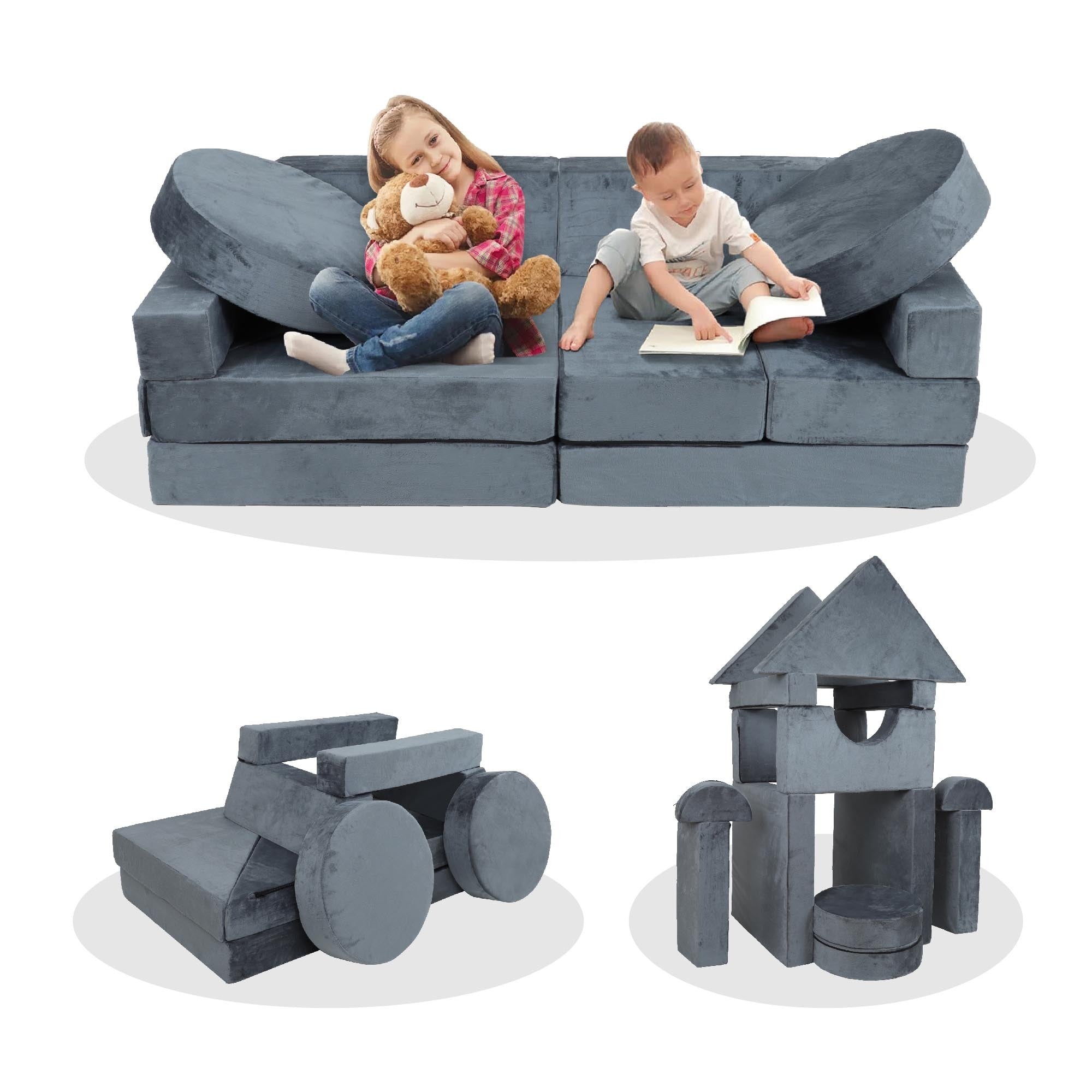 14pcs Kids Sofa Modular Play Couch,Child Sectional Sofa to Boost Creativity,Boys and Girls DIY Creativing Playroom Couch Furn