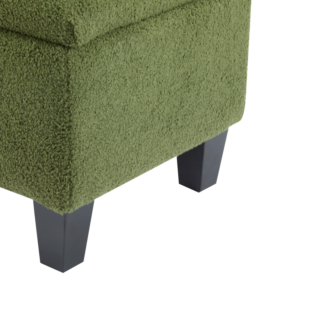 Ottoman Bench with Storage, Green Boucle Surface, Rubber Wood Legs, 300 lbs Capacity - Grand Goldman Shop