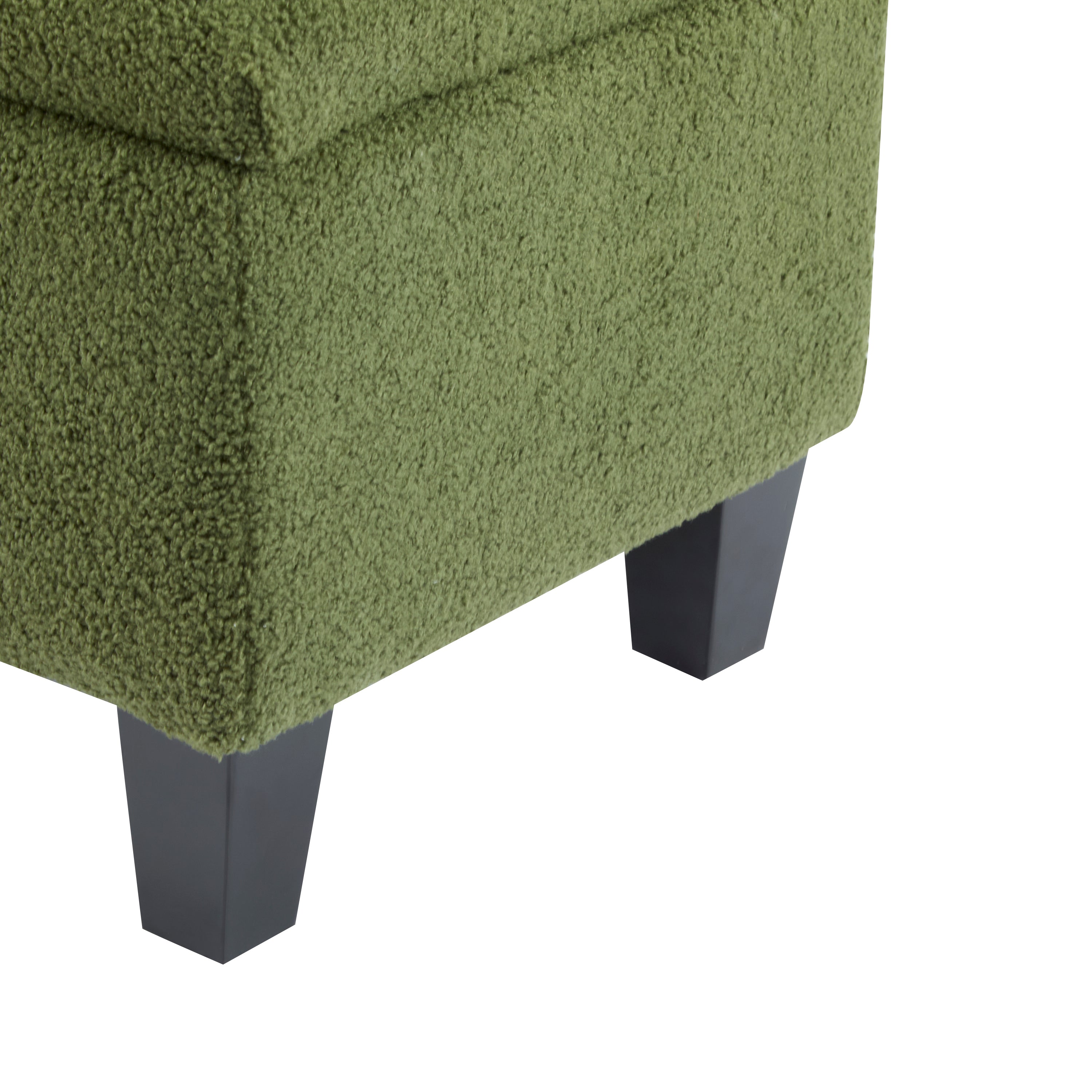 Ottoman Bench with Storage, Green Boucle Surface, Rubber Wood Legs, 300 lbs Capacity - Grand Goldman Shop