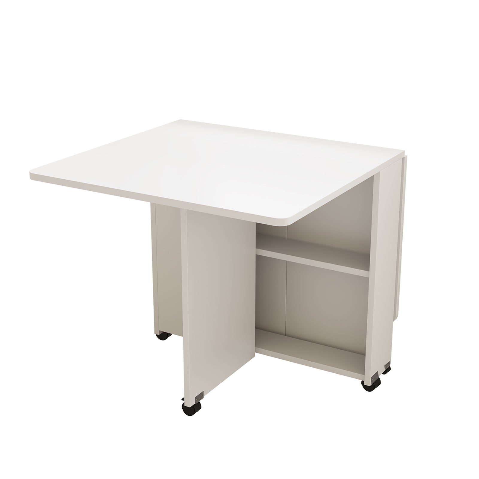 Folding Drop Leaf Dining Table with 6 Wheels and 2-Layer Storage Shelf, Space Saving Table for Small Spaces, 47.2 inch D x 23.6 inch W x 30.3 inch H, White - Grand Goldman Shop