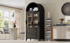 K&K 71' Tall Arched Kitchen Pantry Cabinet with 2 Large Drawers, Modern Farmhouse Kitchen Storage Cabinets with Adjustable Shelves, Glass Door, Wood Versatile Cupboard for Kitchens, Dining Room, Black - Grand Goldman Shop