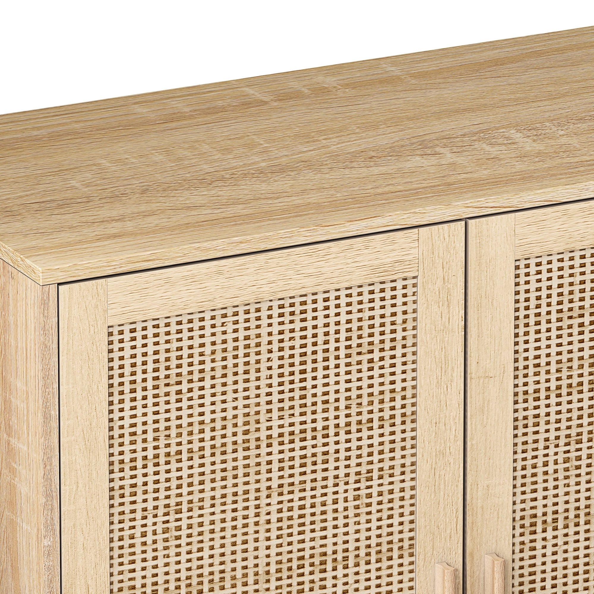 Elegant and Functional 4-Door Rattan Decorative Storage Cabinet for Bedroom, Living Room, Office in Natural Particle Board - Grand Goldman Shop