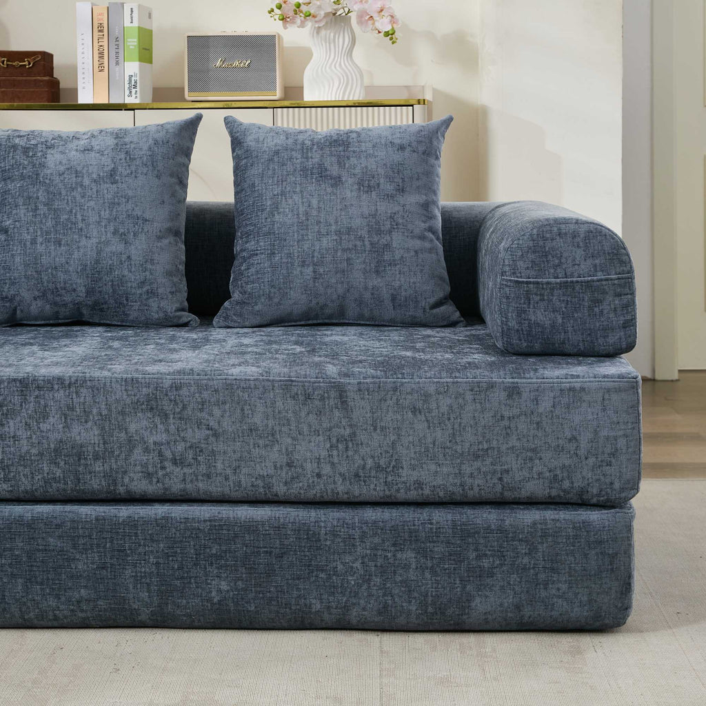 Comfy Convertible Folding Mattress Couch, Floor Sofa Bed, Chenille Floor Sofa with Armrest, Floor Sofa Lounge Couch for Living Room Bedroom Lounge Studio-Blue - Grand Goldman Shop