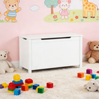 Kids Wooden Toy Box Storage with Safety Hinged Lid for Ages 2+ (White) | Premium Home Decor - Grand Goldman