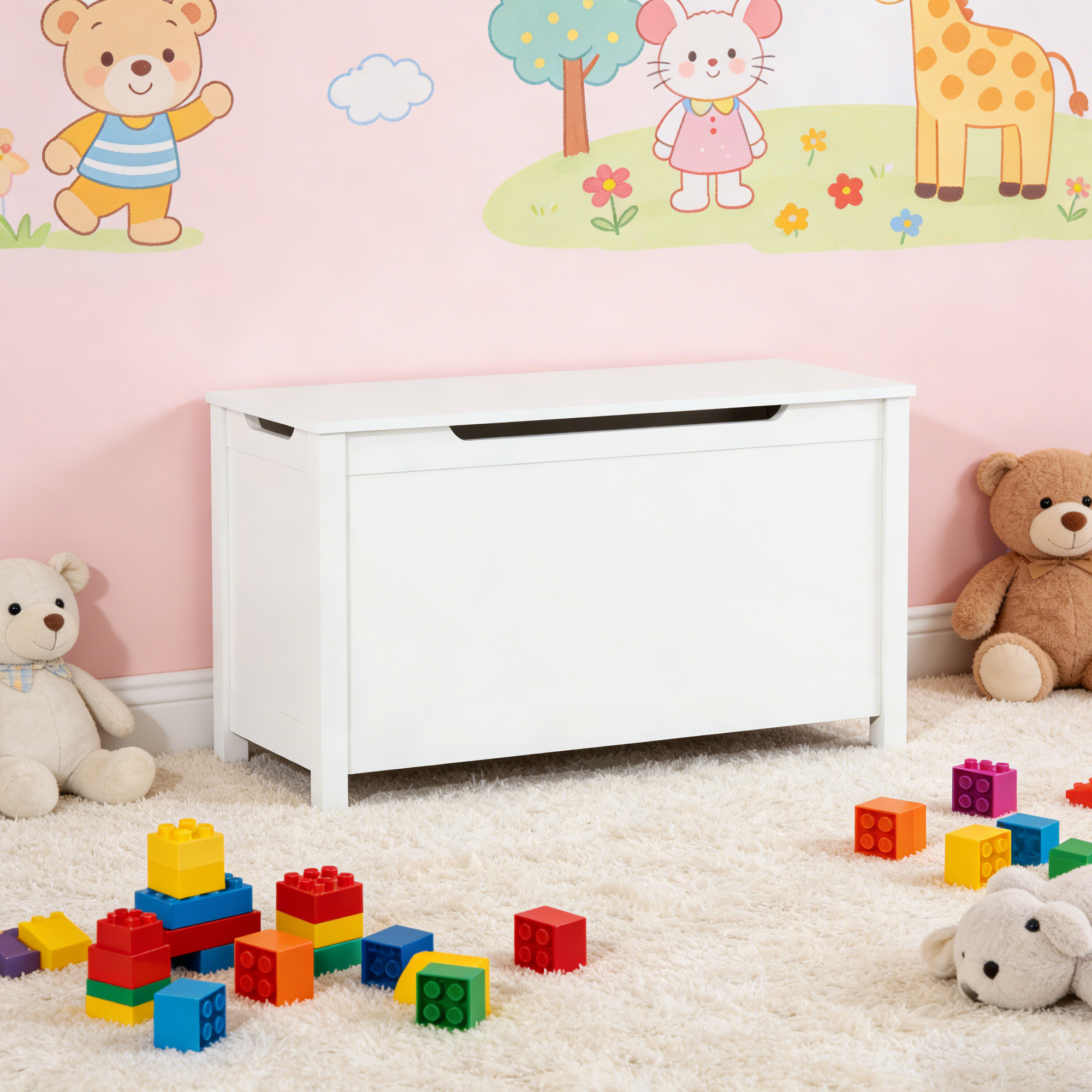 Kids Wooden Toy Box Storage with Safety Hinged Lid for Ages 2+ (White) | Premium Home Decor - Grand Goldman