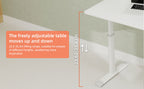 Adjustable Study Desk for Kids and Adults, Height-Adjustable Home Office Desk, White Frame with White Wood Tabletop, 60cm x 1