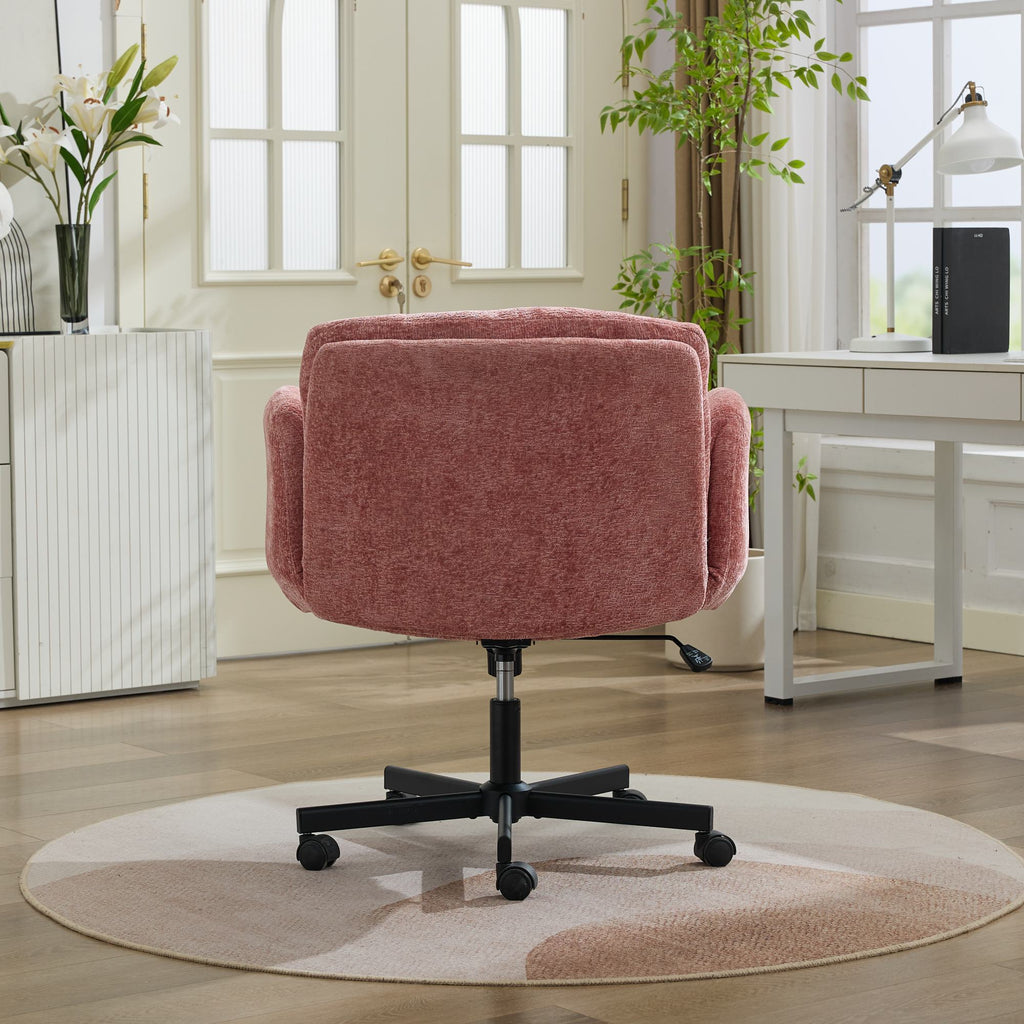 Modern Chenille Swivel Office Chair, Height Adjustable Task Chair with Convertible Multi-Position Armrests, Comfy Double Cush