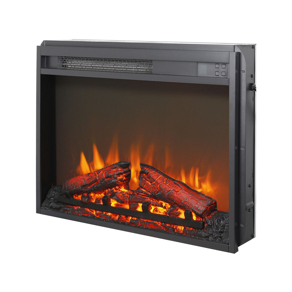 23 inch electric fireplace insert, ultra thin heater with log set & realistic flame, remote control with timer, overheating protection - Grand Goldman Shop