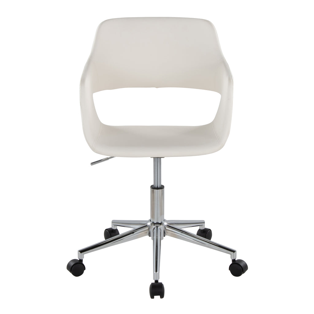 Contemporary Task Chair in Chrome Metal and White Faux Leather - Grand Goldman