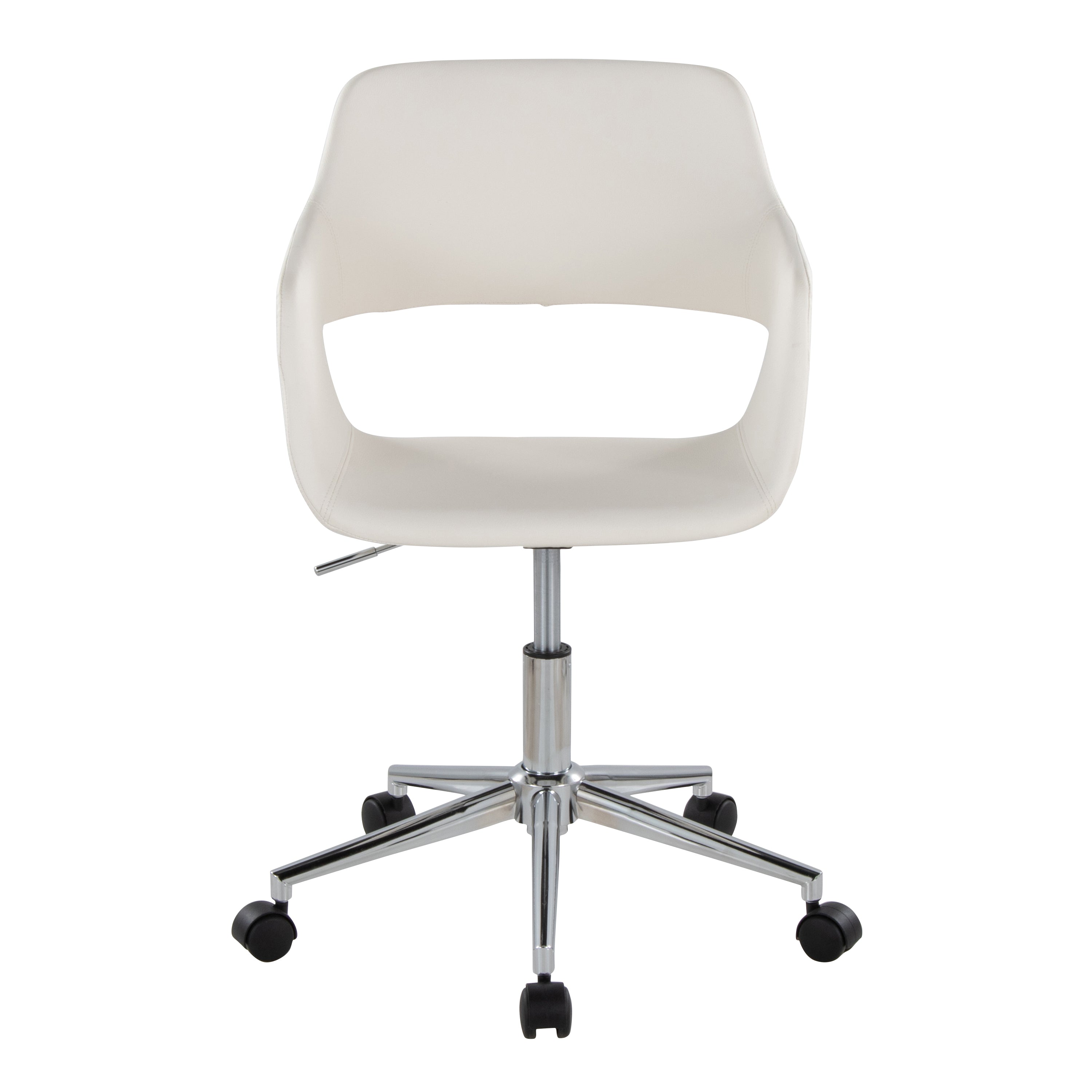 Contemporary Task Chair in Chrome Metal and White Faux Leather - Grand Goldman