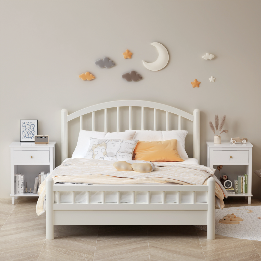26.77''H White Wooden Nightstand with One Drawer and Shelf, Golden Handle, MDF Construction for Kids and Adults - Grand Goldman Shop