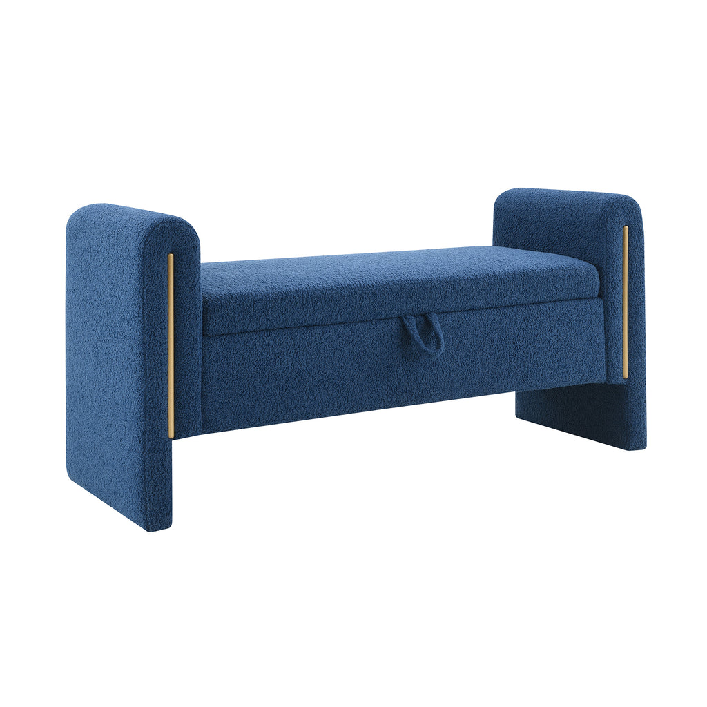 Modern Teddy Bed End Bench with Arms and Storage, Upholstered Large Foot Rest Stool in Navy Blue, Comfy Window Vanity Bench for Living Room, Bedroom, Dorm, Coffee Table - Grand Goldman Shop