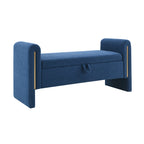 Modern Teddy Bed End Bench with Arms and Storage, Upholstered Large Foot Rest Stool in Navy Blue, Comfy Window Vanity Bench for Living Room, Bedroom, Dorm, Coffee Table - Grand Goldman Shop