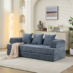 Comfy Convertible Folding Mattress Couch, Floor Sofa Bed, Chenille Floor Sofa with Armrest, Floor Sofa Lounge Couch for Living Room Bedroom Lounge Studio-Blue - Grand Goldman Shop