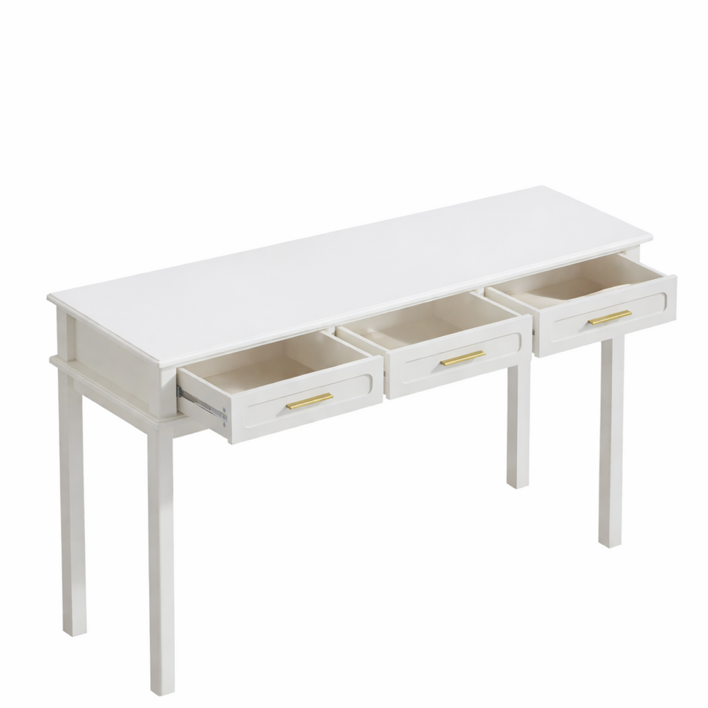 Cream White Vanity Desk with 3 Drawers, Modern Makeup Table or Writing Desk, Multipurpose Dressing Table for Bedroom, No Mirror Included - Grand Goldman Shop