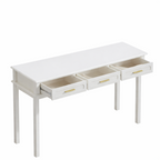 Cream White Vanity Desk with 3 Drawers, Modern Makeup Table or Writing Desk, Multipurpose Dressing Table for Bedroom, No Mirror Included - Grand Goldman Shop