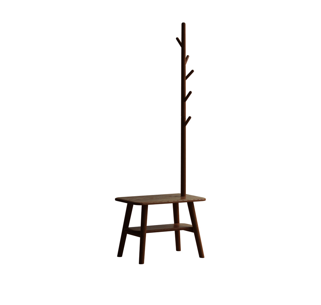 (Walnut Color) Natural Solid Wood Shoe Stool With Cloth Hanger, Mid-Century Modern Storage Bench with High Rebound Sponge Cushion for Entryway and Living Spaces - Grand Goldman Shop