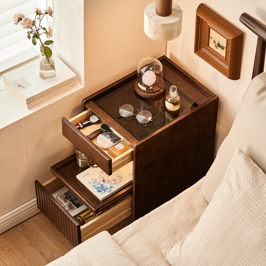 Wooden Bedside Table  with 1 Drawer Open Shelves, Wood Board Side Tables Storage Small Narrow Desk Chest of Drawer, Lamp Stand Nightstand Cabinet, Bedroom Living Room Home Furniture - Grand Goldman Shop