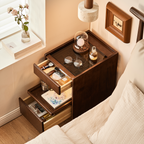 Wooden Bedside Table  with 1 Drawer Open Shelves, Wood Board Side Tables Storage Small Narrow Desk Chest of Drawer, Lamp Stand Nightstand Cabinet, Bedroom Living Room Home Furniture - Grand Goldman Shop