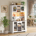 70.9' Kitchen Pantry Storage Cabinet Rustic Buffet Cabinet, Kitchen Hutch Cabinet with LED Outlets Food Pantry Cabinet with Doors and Shelves Wine Rack for Dining Room, White - Grand Goldman Shop