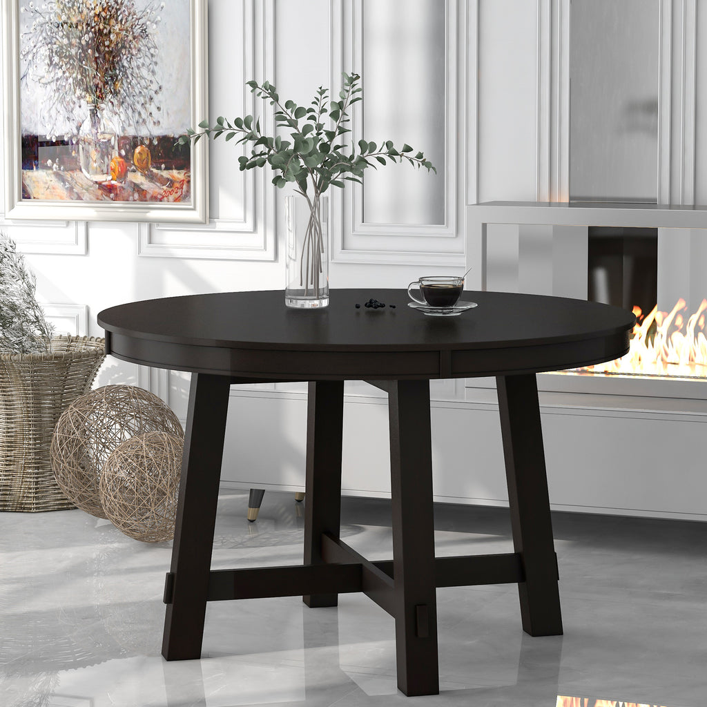 Gia Round Extendable Dining Table with 16' Leaf Wood, Espresso - Grand Goldman Shop