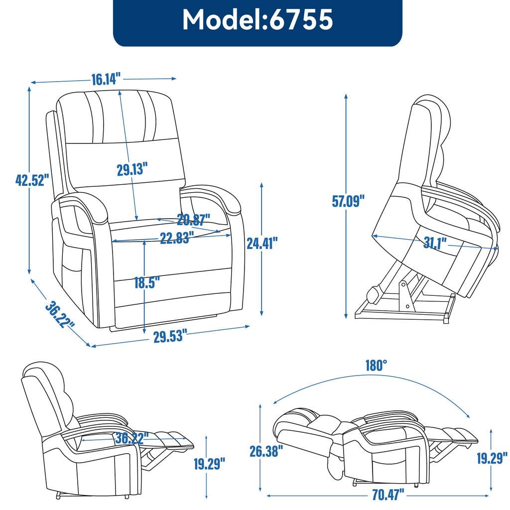 Power Grey Chenille Lift Recliner Chair Dual Motor Infinite Position Up to 350 LBS with Solid Wood Armrests, Heat Massage and Heavy Duty Motion Mechanism - Grand Goldman Shop