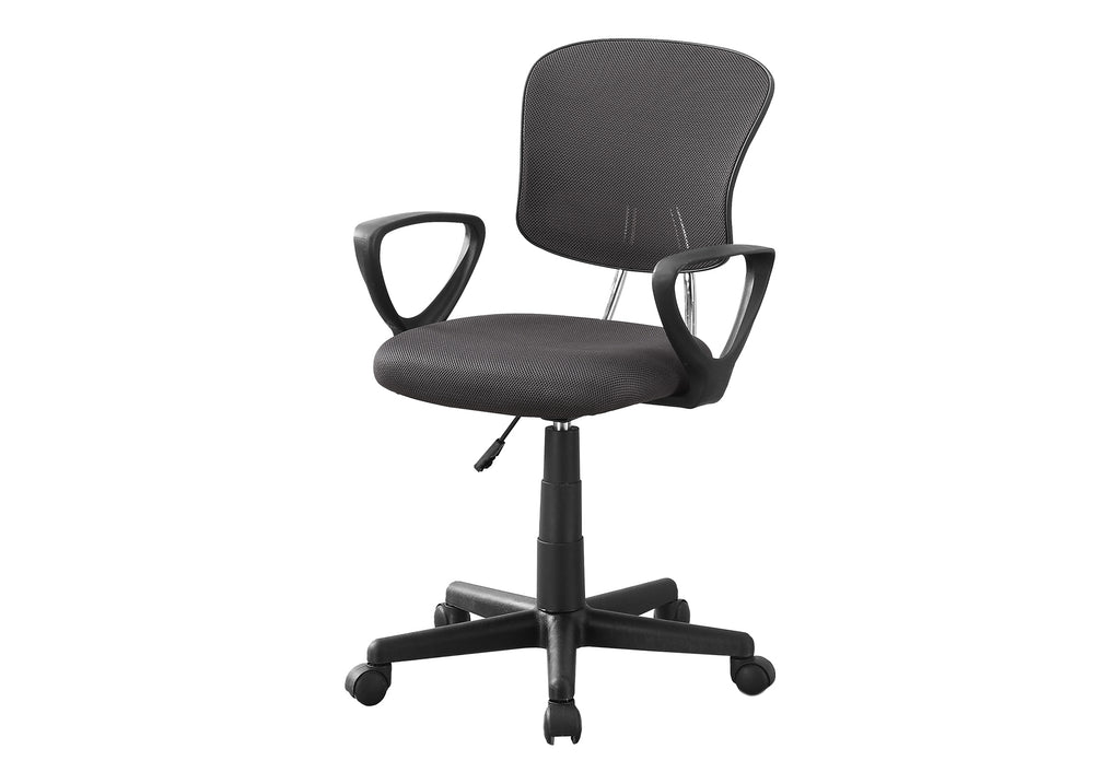 Office Chair, Adjustable Height, Swivel, Ergonomic, Armrests, Computer Desk, Work, Juvenile, Grey Mesh, Black Metal, Contempo