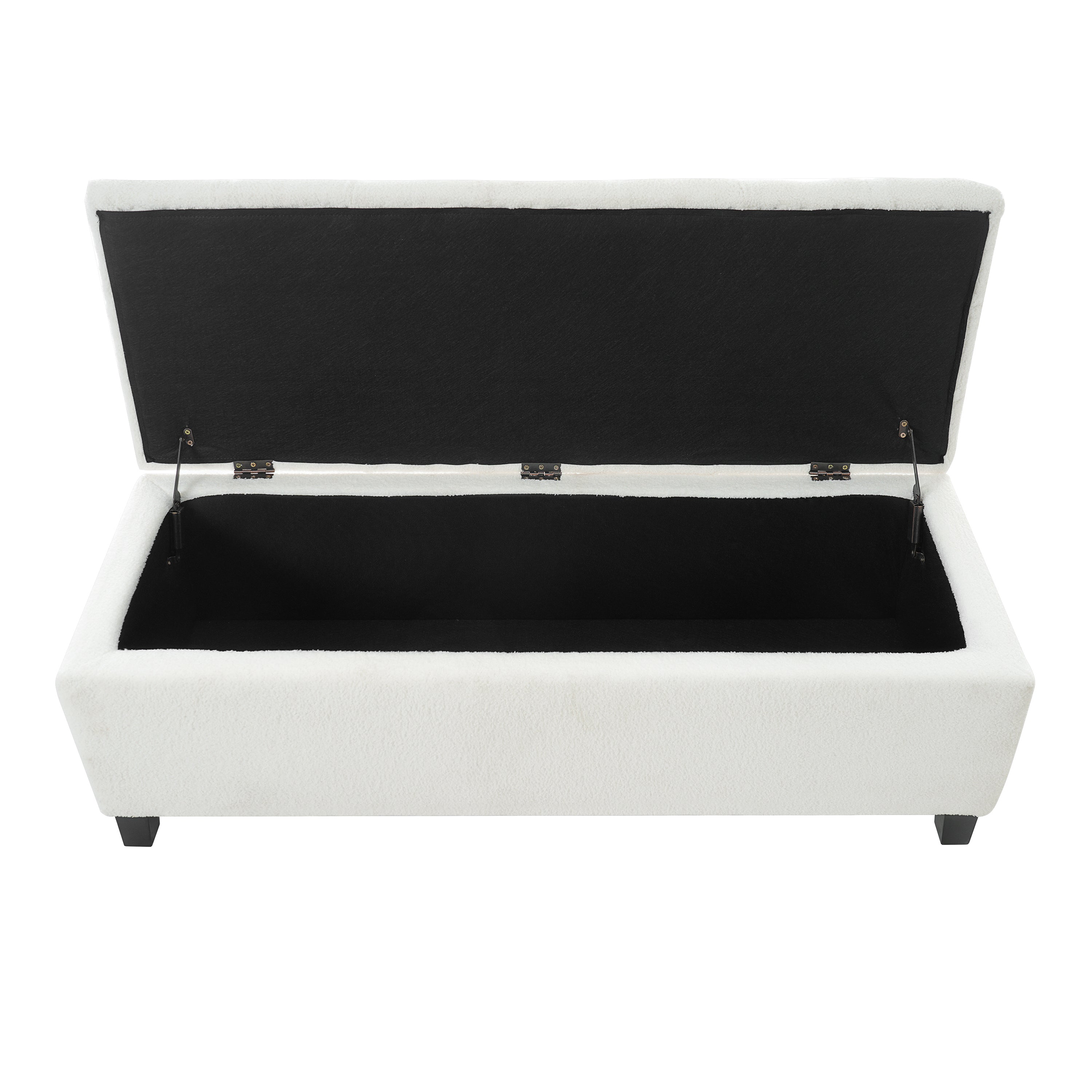 Ottoman Bench with Storage, White Boucle Surface, Rubber Wood Legs, 300 lbs Capacity - Grand Goldman Shop