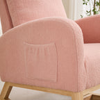 27.2'W Rocking Chair for Nursery, Sherpa Glider Chair with High Back and Side Pocket, Rocking Accent Armchair with Rubber Wood Legs for Living Room/Bedroom.Pink - Grand Goldman Shop
