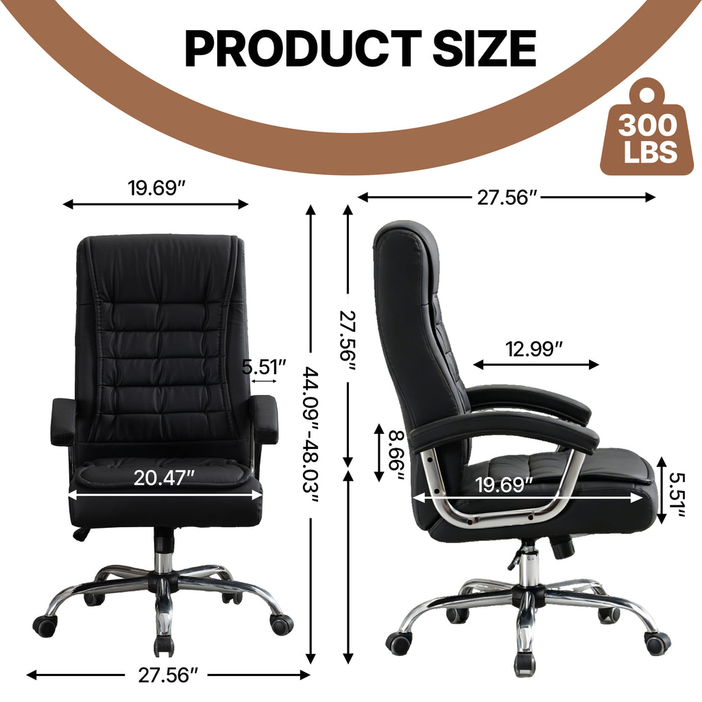 Executive Office Chair High Back PU Leather Desk Chair with Spring Seat Cushion, Ergonomic Swivel Computer Chair with Chrome 
