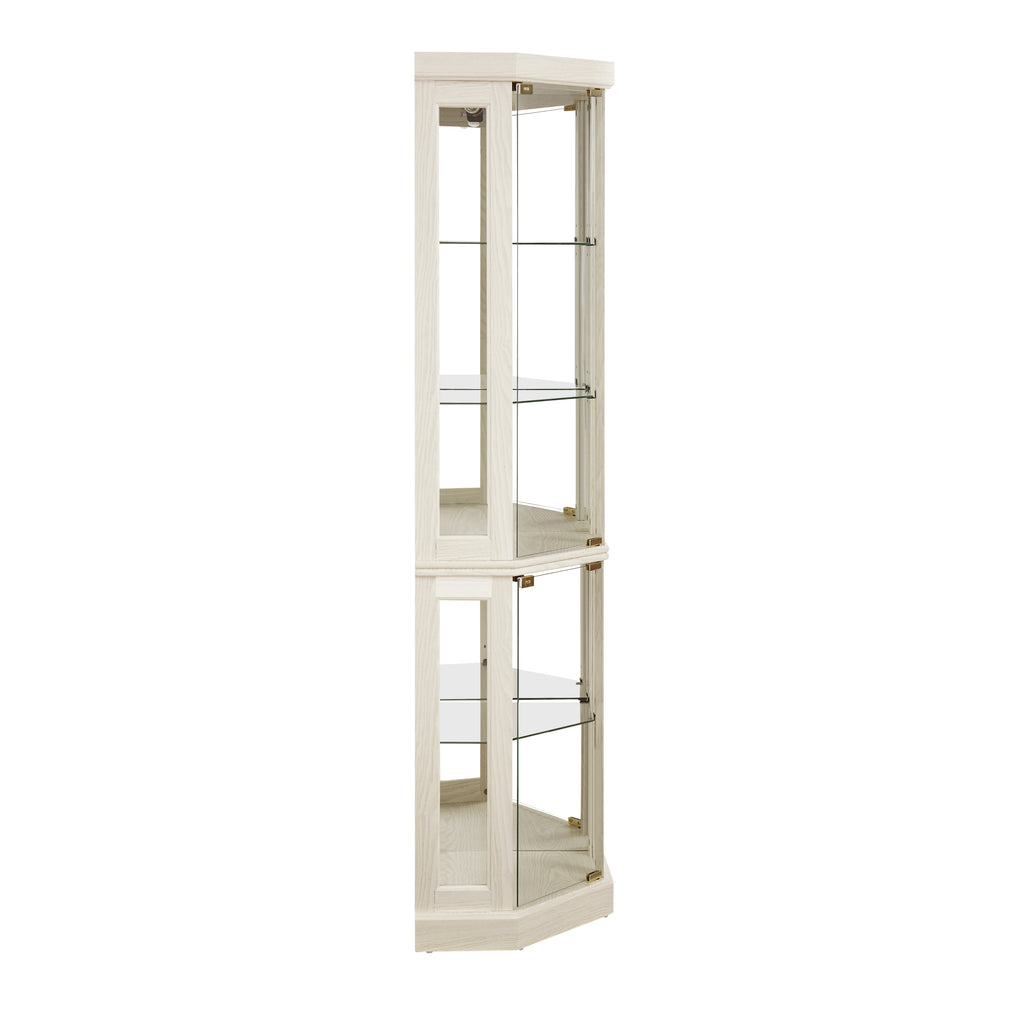 Corner Glass Cabinet Lighted Curio Cabinet Corner Display Case for Living Room, Curio Cabinet, Antique collection, Wine,Bar Glass Storage Light Included, Antique White - Grand Goldman Shop