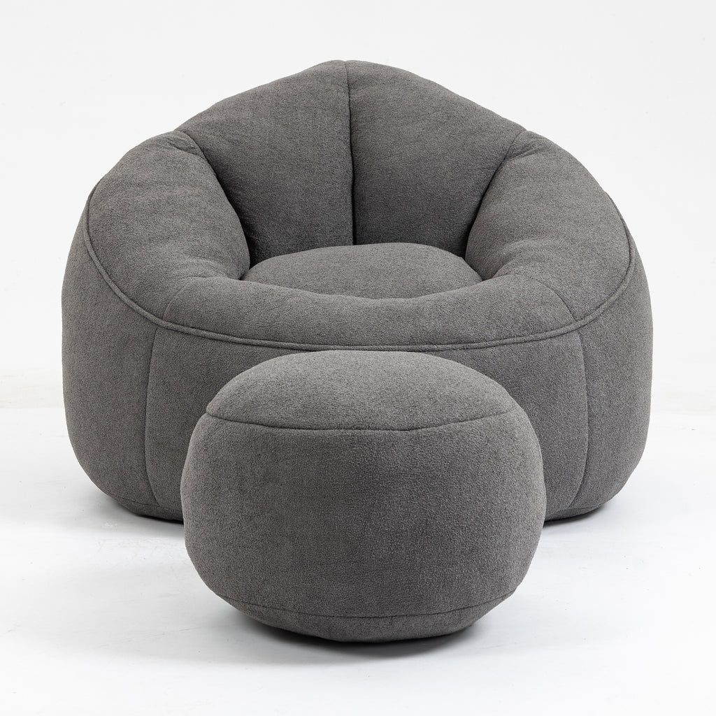 Bedding Bean Bag Sofa Chair with High-Pressure Foam and Footrest, Grey Microfiber - Grand Goldman Shop