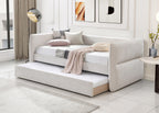 Luxurious 1pc Modern Daybed Pull Out Trundle Button Tufted Nailhead Trim Bedroom Living Room Furniture Oatmeal Finish - Grand Goldman Shop