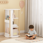 360° Rotating Kids Bookshelf with Chalkboard, 3-Tier Wood Floor Revolving Bookcase & Toy Storage Organizer, Picture Book Disp