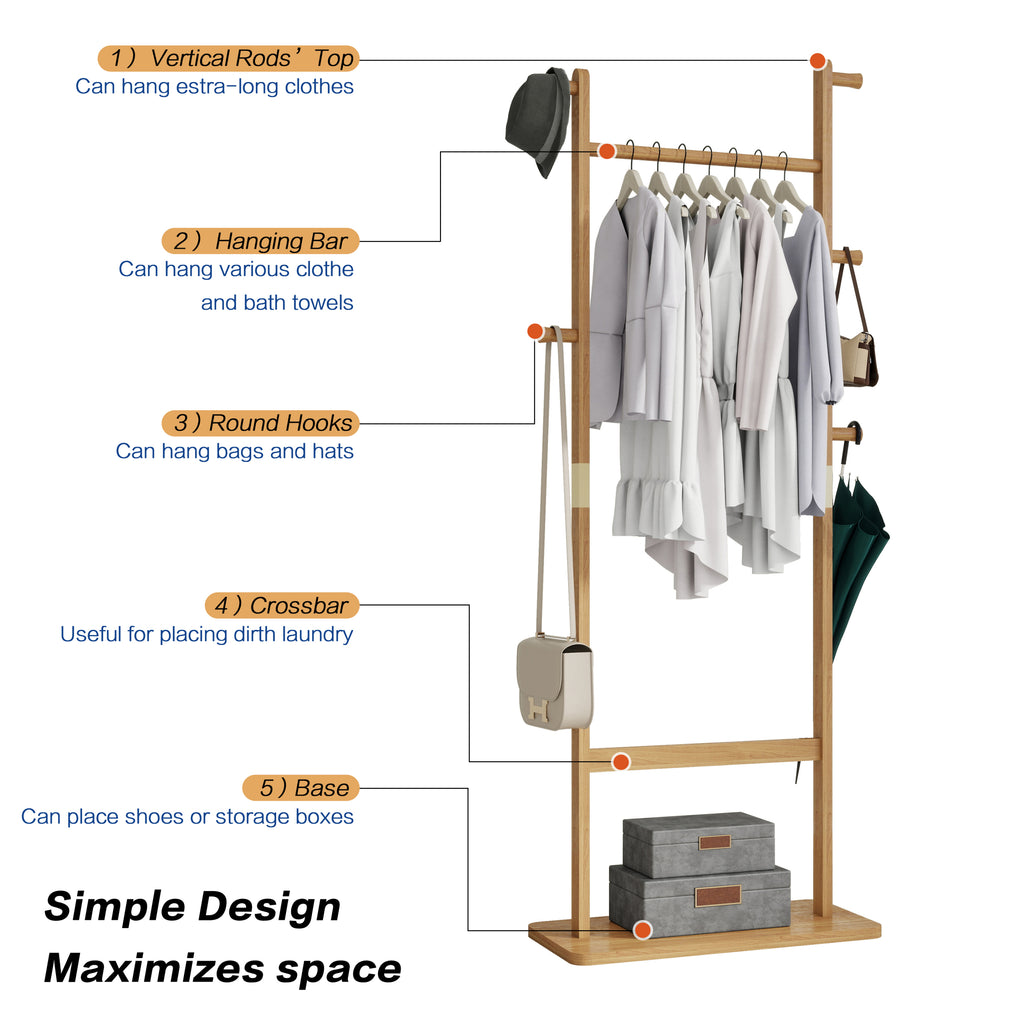 Solid wood hanger set 23.6*11*71 inches. This product is made of eco-friendly material, easy to assemble, elegant and stylish. It can be placed in the bedroom/entrance/living room (inatural ) - Grand Goldman Shop