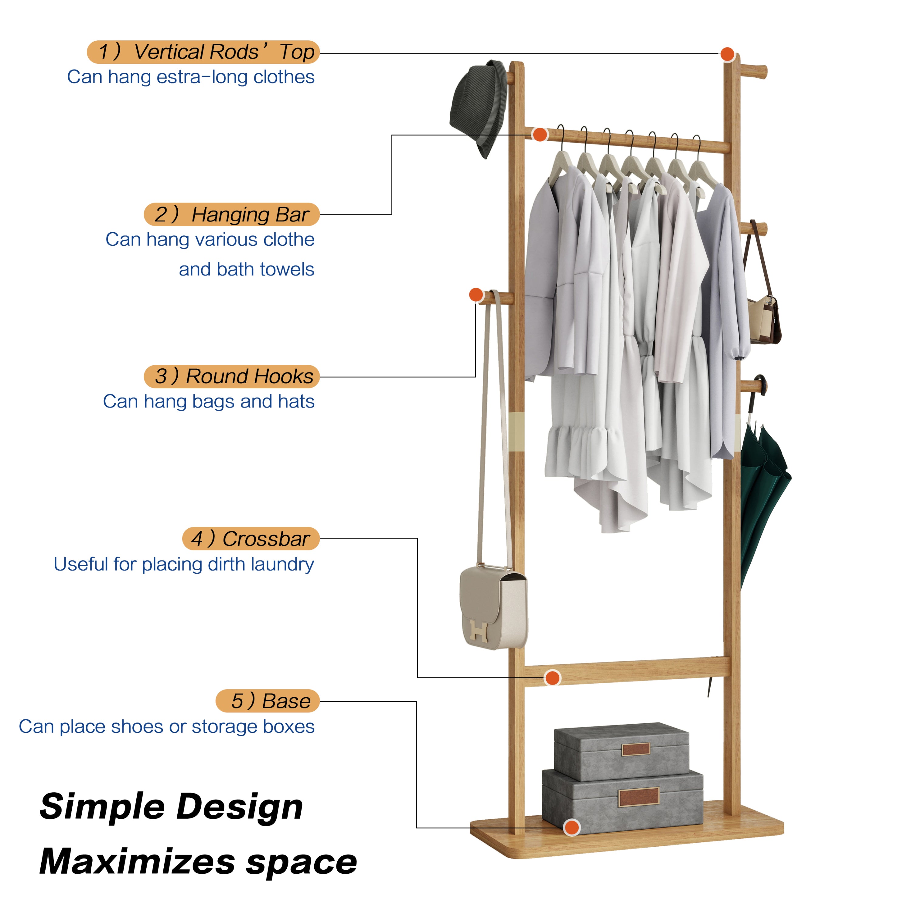 Solid wood hanger set 23.6*11*71 inches. This product is made of eco-friendly material, easy to assemble, elegant and stylish. It can be placed in the bedroom/entrance/living room (inatural ) - Grand Goldman Shop