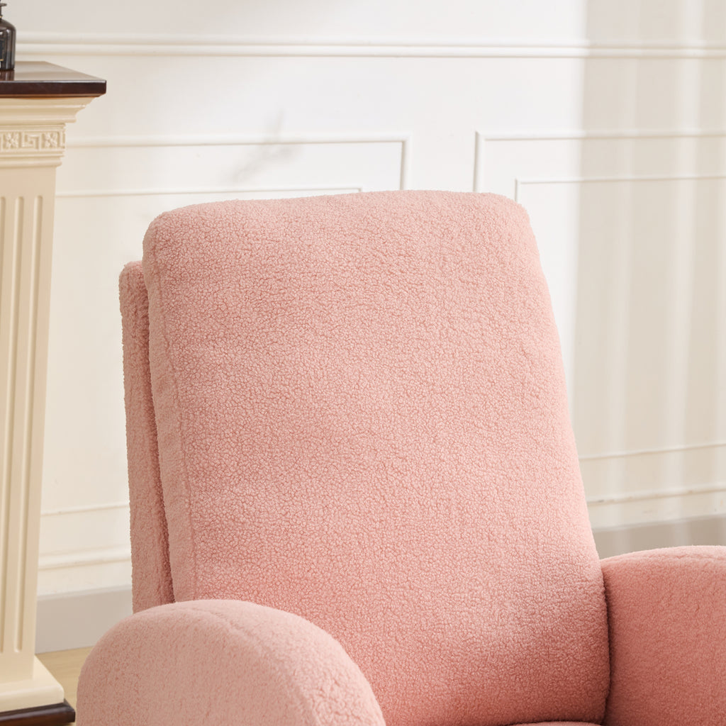 27.2'W Rocking Chair for Nursery, Sherpa Glider Chair with High Back and Side Pocket, Rocking Accent Armchair with Rubber Wood Legs for Living Room/Bedroom.Pink - Grand Goldman Shop
