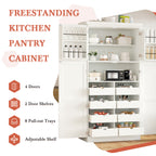 [Assembly Video Provided] TOPMAX 35.5x17.6x70.9inch Freestanding Kitchen Pantry Cabinet, Tall Storage Cabinet with 4 Doors, 2 Door Shelves, 8 Pull-out Trays and Adjustable Shelf for Dining Room, White - Grand Goldman Shop