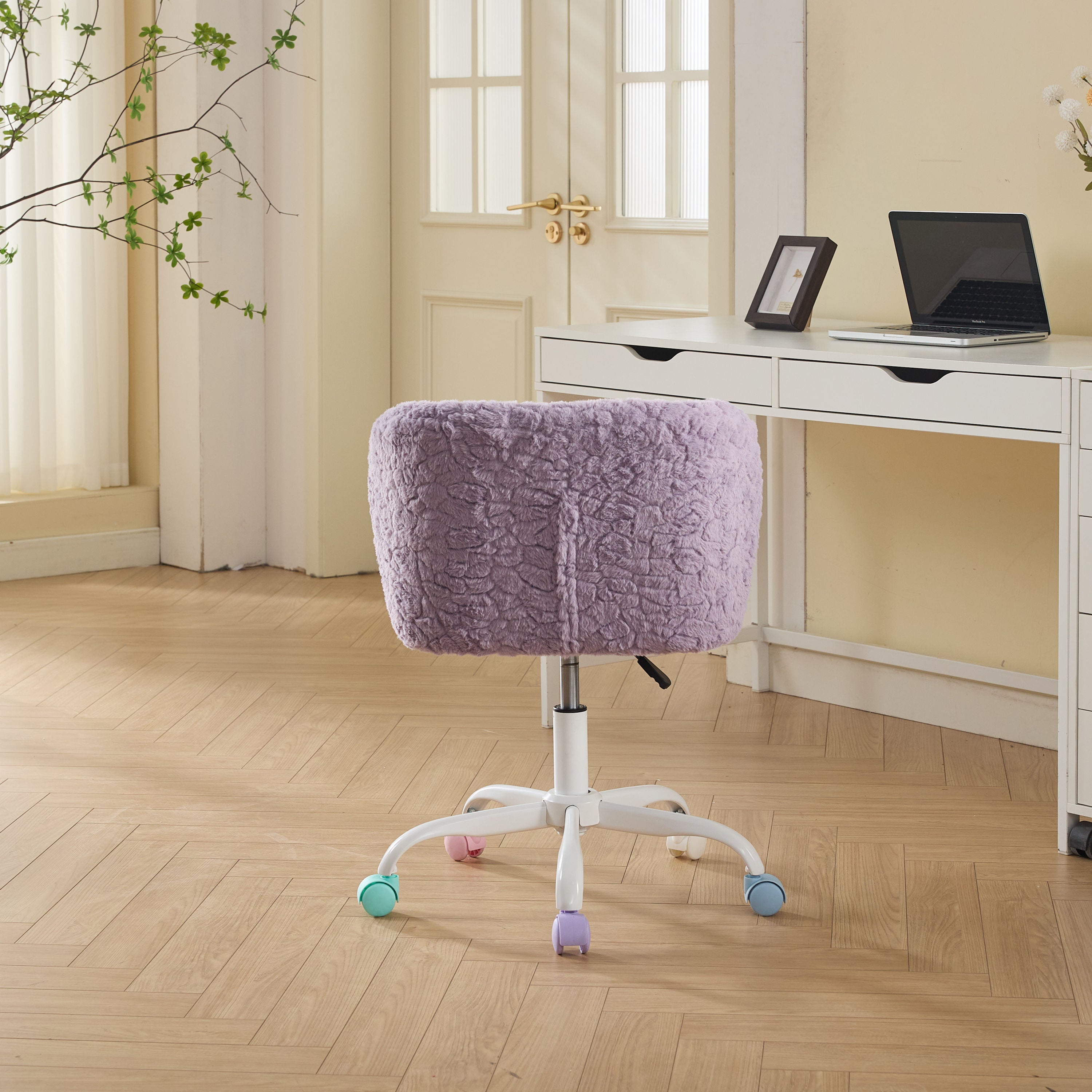 A&A Furniture Office Chair,Artificial rabbit hair Home Office Chair with Metal Base,Adjustable Desk Chair Swivel Office Chair