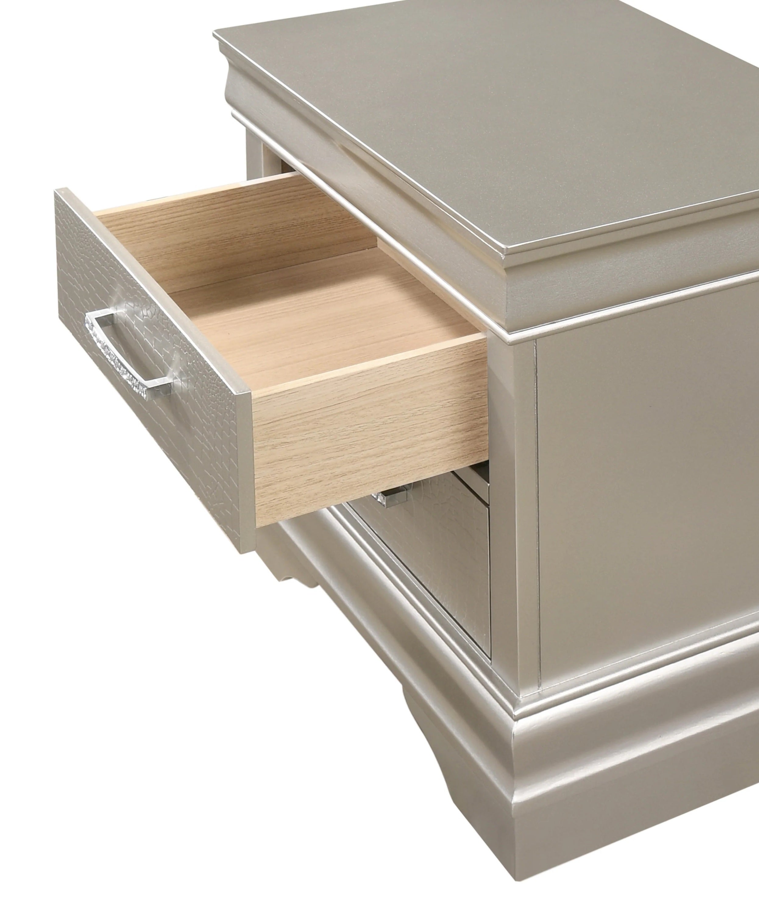 1pc Modern Glam Style Two Drawers Nightstand Champagne Finish Solid Wood Crystal-Like Diamond Tufted Crocodile Texture Bedroom Furniture - Grand Goldman Shop